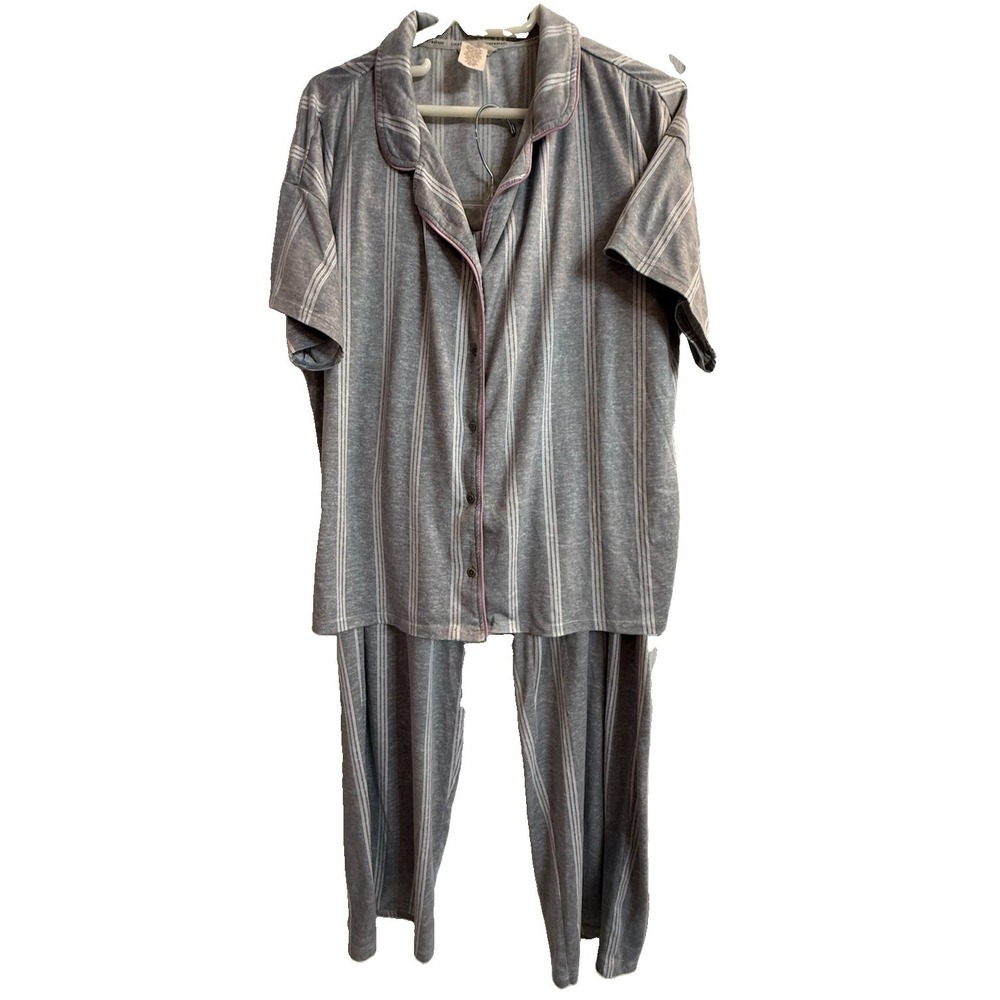 Lucky Brand Women's XL 2 Piece Gray Floral Lounge Pajama Long Sleeve Top Pants